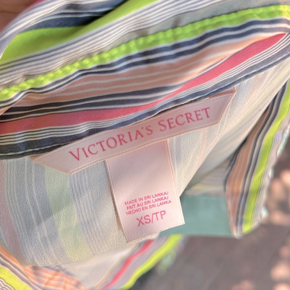 Victoria's Secret Multicolor Striped Satin Button Down Sleep Shirt Pajama Top XS - Picture 7 of 7